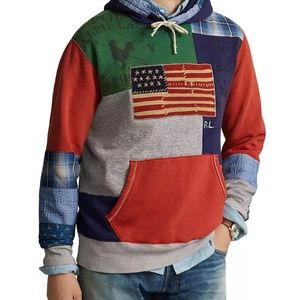 Ralph Lauren Polo Patchwork Fleece Hoodie Flag Size XL